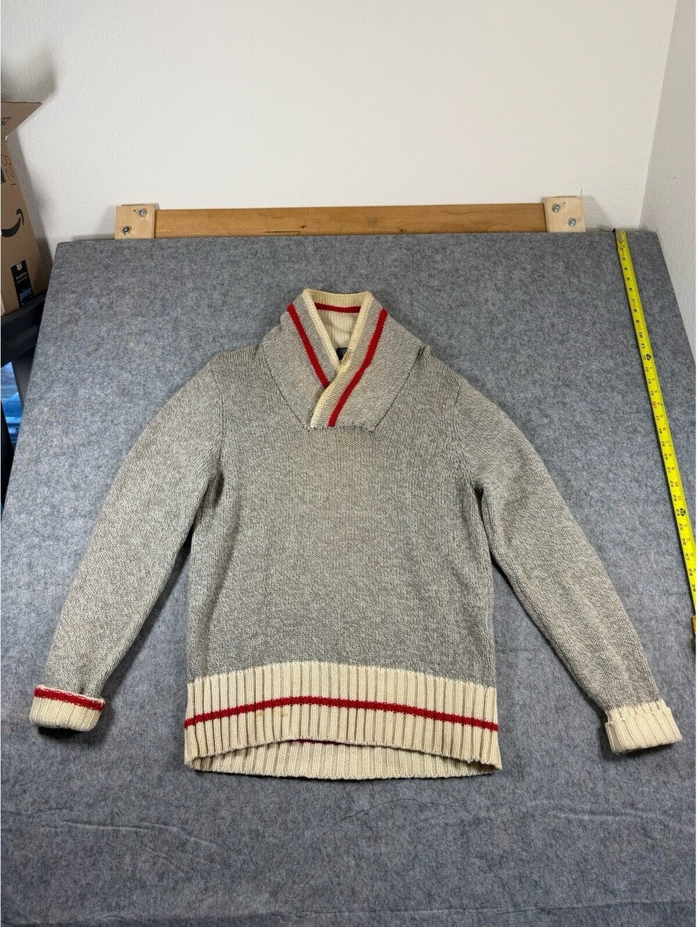 Vintage Lands End Sock Monkey Sweater Adult Large Shawl Collar 100% Wool
